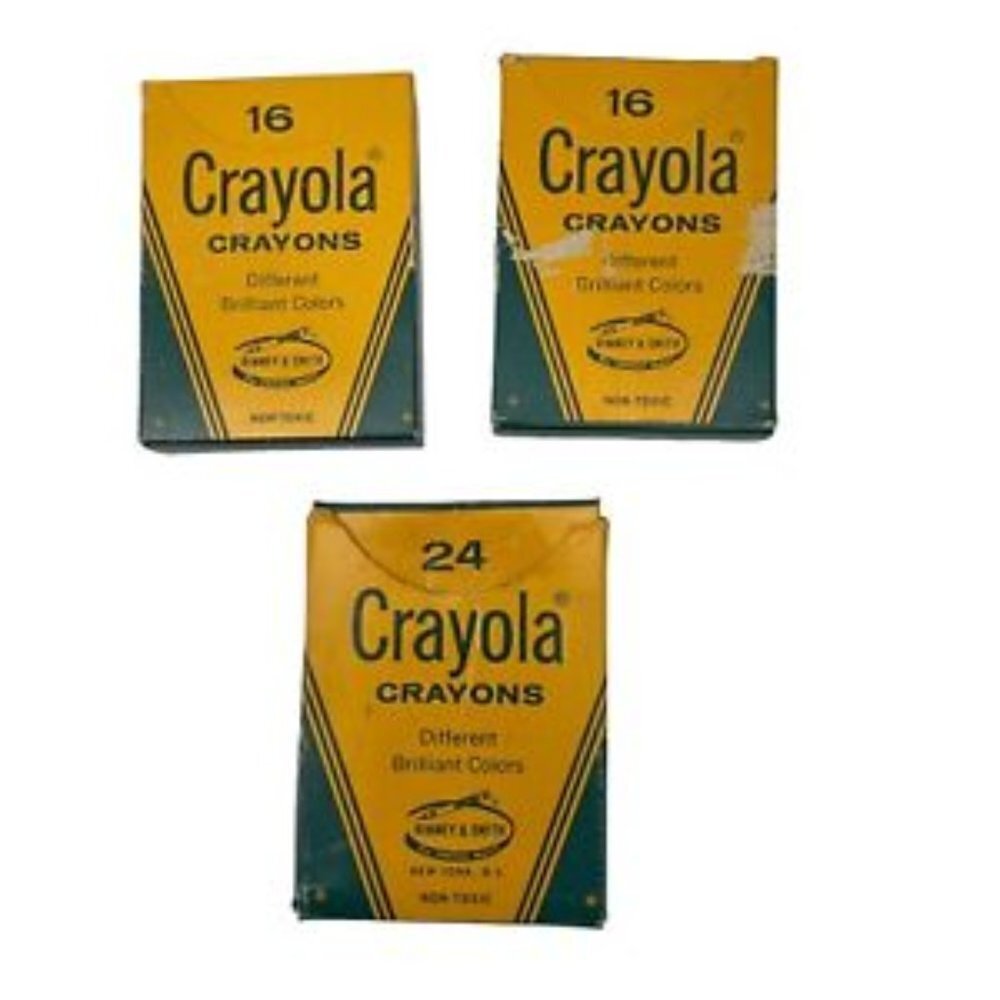Vtg 3 Boxes Crayola Crayons 16 Count 24 Count Binney & Smith No Barcode Used